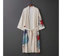 Shein Kimono unisex de estilo japonés con estampado floral de longitud media, chaqueta fina, elegante cubierta casual de estilo bohemio, adecuado para prima