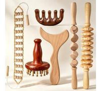 Shein Kit de 6 piezas de herramientas de masaje de madera - Rodillo masajeador manual, tabla Gua Sha & peine para el cuero cabelludo, herramientas de madera