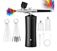 Shein Kit de aerógrafo con compresor - Juego de aerógrafo de alta presión de 30 PSI, sin obstrucciones, con cable recargable, con boquilla de 0.3 mm y cepil