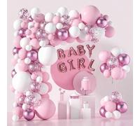 Shein Kit de arco de globos de 94 piezas en blanco y rosa - Globos de látex blancos y rosas de 5 +10 + 18 pulgadas para baby shower, cumpleaños, fiesta de c