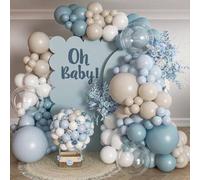 Shein Kit de arco de globos para revelación de sexo de 136 piezas, 140 globos rosa polvo y azul niebla, globos blancos de arena para decoraciones de boda bo