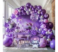 Shein Kit de arco de globos plateados y morados Sanrio Kurome de 102 piezas | Globos de mariposa plateados y morados metálicos con pegatinas de mariposas |