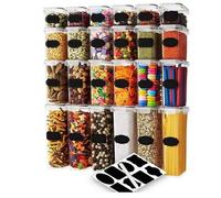 Shein Kit de contenedores de almacenamiento de pasta sellados de 12/18/24/48 piezas Frasco de plástico grande con etiquetas para harina, azúcar, fideos y al