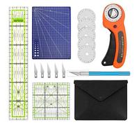 Shein Kit De Cortador Rotatorio De Costura, Cortador Rotatorio De 45mm Con 5 Hojas Y Tapete De Corte De Plástico Simple Y Regla De Patchwork Y Cuchillo De P