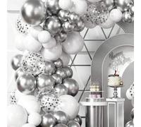 Shein Kit de guirnalda de globos de plata de 98 piezas, kit de arco de globos blanco y plateado de 95 piezas con globos de confeti plateado, ideal para deco