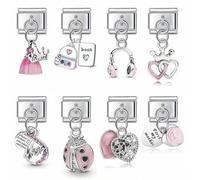 Shein Kit de joyería DIY con brazalete intercambiable de acero inoxidable modular, incluye dijes con forma de corazón, mochila y flor, adecuado para todos,
