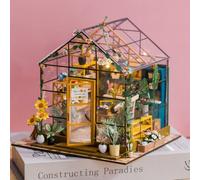 Shein Kit de manualidades de casa de flores en miniatura DIY, juguete de modelo de construcción de rompecabezas 3D, decoración del hogar y dormitorio con mu