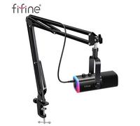 Shein Kit de micrófono dinámico FIFINE AM8T para juegos con conexión USB/XLR, brazo de soporte, conector para auriculares, botón de silencio, iluminación RG
