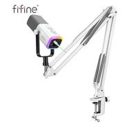 Shein Kit de micrófono FIFINE AM8T con brazo de jirafa, micrófono dinámico cardioide de condensador para computadora, con iluminación RGB controlable, conec