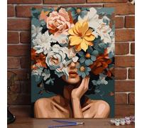 Shein Kit de pintura al óleo digital de acrílico para adultos - Sin marco, diseño de pintura al óleo abstracta moderna floral, lienzo con impresión de color