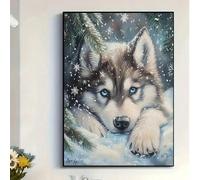 Shein Kit de pintura de diamantes 5D - Arte de pared con tema animal - Mosaico vertical de husky DIY - Juego de bordado de diamantes redondos, apto para dec