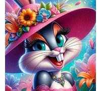 Shein Kit de pintura de diamantes 5D - Conejo con sombrero de flores, mosaico de arte de diamantes acrílicos, decoración del hogar para la sala de estar, do
