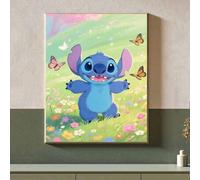 Shein Kit de pintura de diamantes 5D de DISNEY, serie Stitch juguetón, mosaico de diamantes redondos completos hecho a mano para decoración del hogar, regal