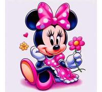 Shein Kit de pintura de diamantes 5D de Minnie Mouse de Disney con flor, diamantes redondos completos, manualidades de mosaico, decoración de pared del hoga