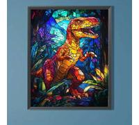 Shein Kit de pintura de diamantes 5D de perforación completa - Arte de diamantes, pintura en mosaico, diseño colorido de Tyrannosaurus Rex, obra de arte en