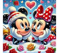 Shein Kit de pintura de diamantes 5D de perforación completa, mosaico de arte de dibujos animados de Mickey Mouse y Minnie Mouse, decoración del hogar para