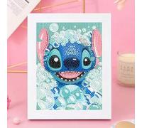Shein Kit de pintura de diamantes 5D de Stitch de Disney - Lienzo con taladro redondo completo de 6.69X8.66" con marco para decoración del hogar