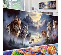 Shein Kit de pintura de diamantes 5D extra grande, pintura de diamantes de lobo, arte de diamantes artificiales completo, bordado de punto de cruz, pintura