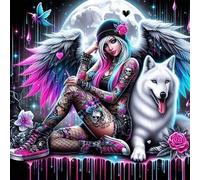 Shein Kit de pintura de diamantes 5D, kit de pintura de diamantes de hadas con alas de ángel gótico, juego de arte de gemas de diamante redondo DIY completo