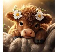 Shein Kit de pintura de diamantes acrílica con patrón de vaca de las tierras altas, arte de diamante 5D hecho a mano para adultos con diamantes artificiales