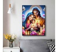 Shein Kit de pintura de diamantes redondos sin marco con temática de Jesús y la Virgen María: kit de arte de diamantes con perforación completa, kit de mosa