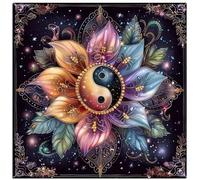 Shein Kit de pintura de diamantes Tai Chi Yin Yang Mandala con flores - Diamante acrílico redondo completo, manualidades para decoración del hogar, juego de