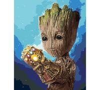 Shein Kit de Pintura por Números con Marco de Madera - Pequeño Groot con Guantelete del Infinito - Lienzo de 40x50 cm - Lindo conjunto de pintura DIY de sup