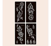 Shein Kit de plantillas de tatuaje, 4 hojas de plantillas de tatuaje con estampado de flores para mujeres y niñas, plantillas de henna reutilizables para la