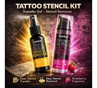 Shein Kit de plantillas de tatuaje Farfnir de 40ml + 50g - Gel de transferencia de plantillas de tatuaje con fragancia a fresa y spray de limpieza de planti