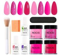 Shein Kit de polvo de inmersión para uñas, 4 colores de rosa intenso brillante de verano con purpurina, juego de líquido reparador con bandeja reciclable pa