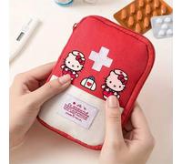 Shein Kit de primeros auxilios portátil de Hello Kitty - Bolsa médica roja y blanca con diseño de cruz y personaje, ideal para viajes, oficina, hogar y uso