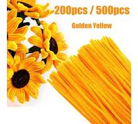 Shein Kit de tallos de chenilla y alambre de color amarillo dorado: paquete a granel de 200/500/550 piezas para manualidades florales, 500 tallos de chenill