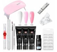 Shein Kit de uñas Polygel de 12 piezas, Polygel rosa desnudo, uñas rosa verano, kit de extensión de gel constructor rápido con solución deslizante, formas d