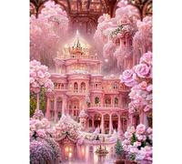 Shein Kit grande de pintura de diamantes 5D - Castillo rosa - Arquitectura de cuentos de hadas, obra de arte de mosaico de diamantes redondos completos sin