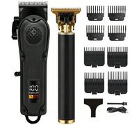 Shein Kit profesional de corte de cabello negro para hombres, cortadora de cabello profesional + recortadora T-Cut, carga rápida por USB + pantalla digital