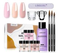 Shein Kit Profesional de Sistema de Uñas Acrílicas LIMEGIRL, Juego de 3 Piezas de Polvo Acrílico & Líquido Monómero EMA, Incluye 3 Pinceles para Uñas Acríli