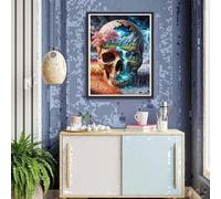 Shein Kits de arte de diamantes con calavera DIY para adultos, pintura de diamantes en 5D con esqueleto para principiantes, punto de diamante, pintura de ge