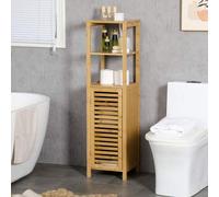 Shein kleankin Armario Auxiliar de Baño de Bambú Estantería de Baño con 2 Estantes Abiertos y Puerta de Rejilla para Ducha Salón 32,9x29,9x120 cm Natural