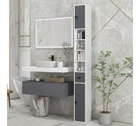 Shein Kleankin Columna de Baño Moderna Armario Alto de Baño con 1 Cajón 5 Estantes Ajustables y 2 Puertas Mueble de Baño Carga 30 kg 20x20x180 cm Gris