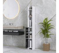 Shein kleankin Columna de Baño Mueble de Baño con 3 Puertas 3 Estantes Abiertos y Sistema Antivuelco Armario de Baño Estilo Moderno 15x17x120 cm Blanco y Ne