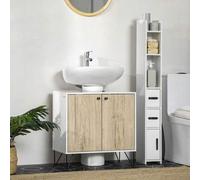 Shein kleankin Mueble para Debajo del Lavabo de Madera Armario Bajo Lavabo Armario de Baño de Suelo con 2 Puertas Estante y Patas de Acero 60x30x60 cm Roble