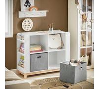 Shein KMB85-W Organizador de Juguetes Librería Infantil Multifuncional Armario para Niños con 6 Estantes Laterales 2 Cestas y 2 Compartimientos Abiertos Bla