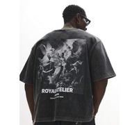 Shein La camiseta de algodón lavado vintage de ajuste sobredimensionado de The Royal Atelier con estampado de arte renacentista de ángel, diseño medieval, m