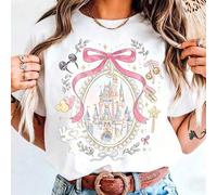 Shein La camiseta de mujer con licencia de Disney hecha de 100% algodón, que presenta el castillo de Cenicienta francés, las orejas de Minnie Mouse y una va