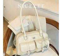 Shein La nueva ola de bolso de almohada con colgante de nudo de pan y múltiples bolsillos, bolso de axila de color Maillard de moda, versátil para uso diari