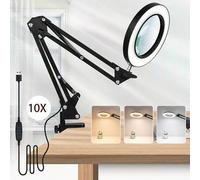 Shein Lámpara de aumento con luz LED, lámpara de brillo ajustable que cuida los ojos, lámpara de escritorio con regulación inteligente, lupa de alta magnifi