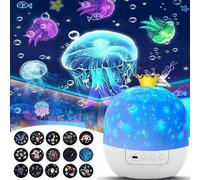 Shein Lámpara de proyección de cielo estrellado con corona, con película de proyección, luz nocturna de atmósfera giratoria, regalo de cumpleaños para niños