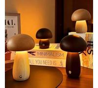 Shein Lámpara de seta de madera, lámpara táctil inalámbrica portátil, lámpara de mesita de noche, lámpara de mesa regulable de color cálido de nogal/haya, l