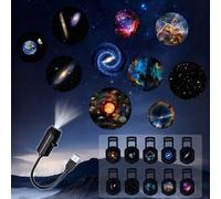 Shein Lámpara proyectora de galaxia giratoria a 360°, 3/6/10 patrones de cielo estrellado, LED reemplazable, alimentada por USB. Decoración de ambiente romá