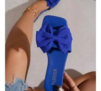 Shein LangMoon 2026 Sandalias tipo slide de punta cuadrada en azul Klein llamativo, con tela plisada y gran lazo, suela gruesa de PU con cojín suave, antide